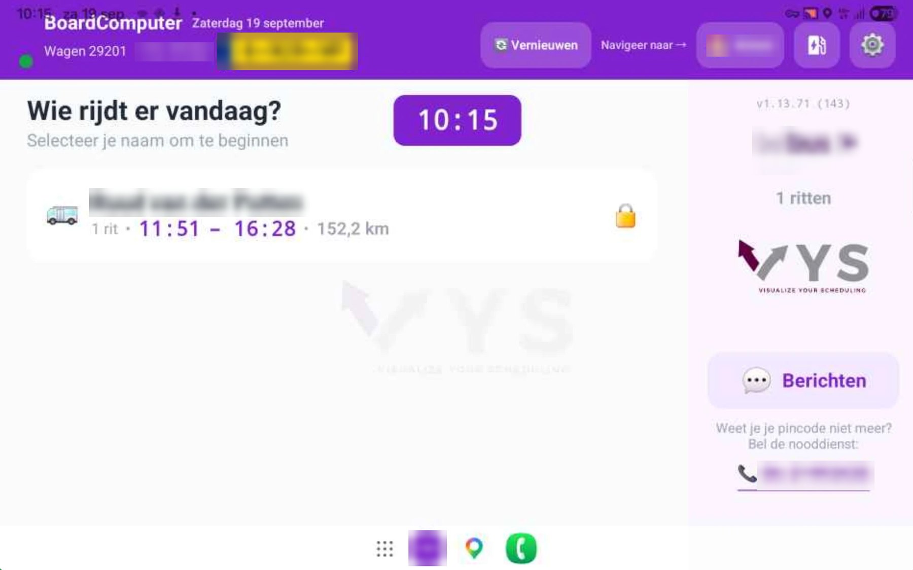Aanmelden op de boordcomputer-app: wie rijdt er vandaag, met de dienst en berichten